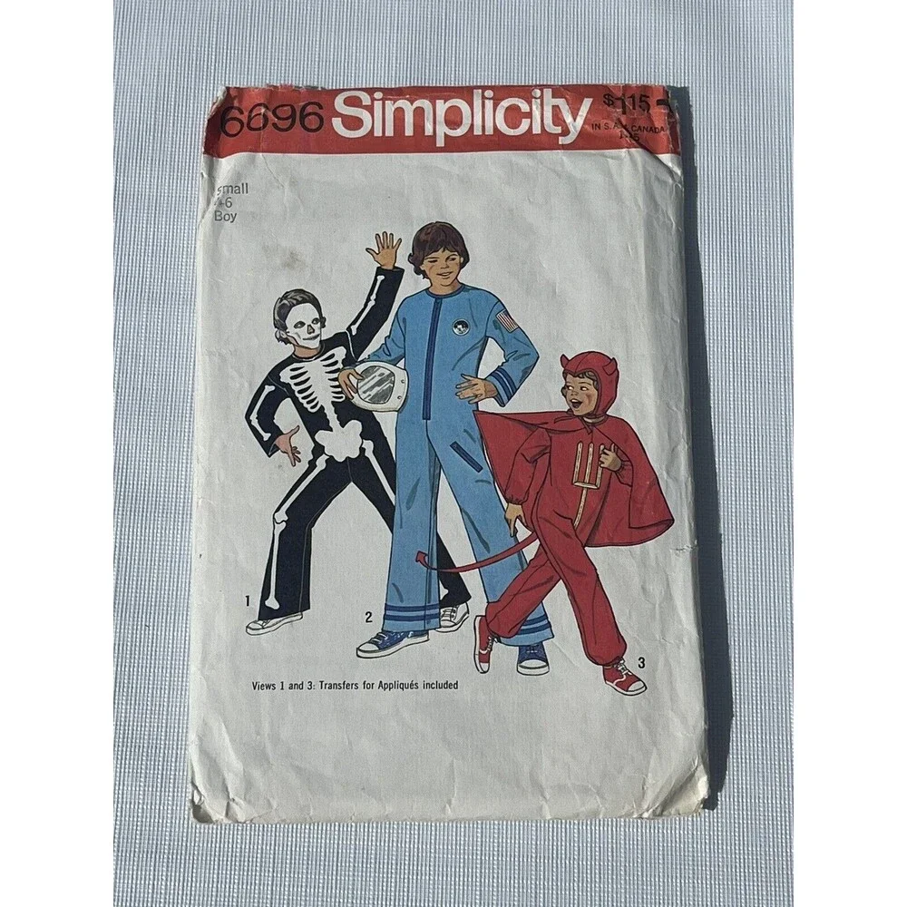 Halloween Costume Jumpsuit Skeleton Boys One Size Small (4-6) CUT Pattern 6696